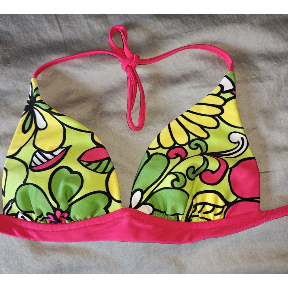leonisa Pink Floral swimsuit wireless‎ Tie Bikini Top Size 10